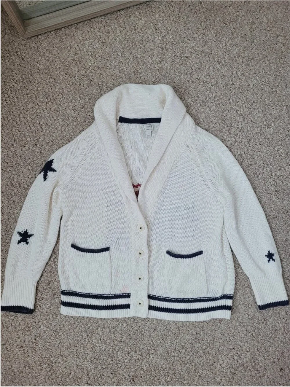 Anthropologie American Flag Cardigan Women’s Cotton Oversized Patriotic Knit